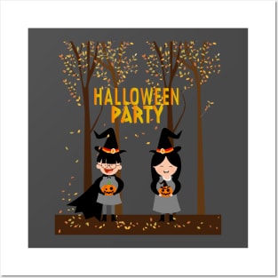 halloween party background cute kid icons Posters and Art